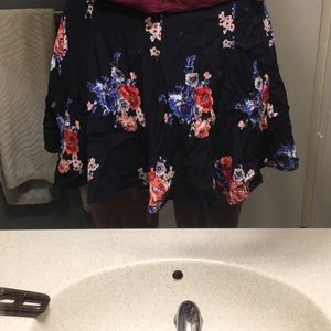 Navy Blue with Floral Print Skirt